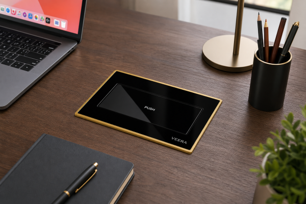 Veera push cabinet socket gold black jpg 1 600x400
